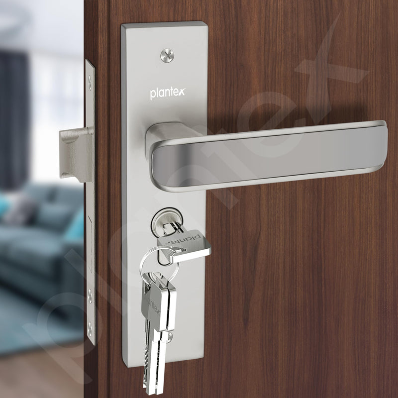 Plantex Heavy-Duty Door Lock Set - Main Door Lock Handle Set/ 6-Lever Lock Mechanism with 3 Years of Warranty/Mortise Lock with 3 Keys, Brass Lockbody & Cylinder(8112 - Satin White & Satin Black)-5