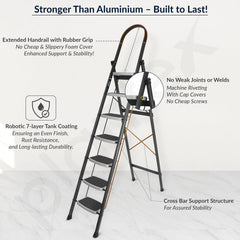 Plantex Steel 7 Step Ladder for Home/Wide Anti Skid 7 Step Ladder Foldable/5 Year Manufacturer Warranty (Gray & White)