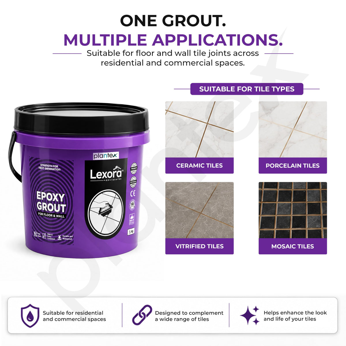 Plantex Lexora Epoxy Grout/3-Part Epoxide Resin Tile Grout/Floor & Wall Tiles Joints/Waterproof & Stain Proof/Bathroom & Industrial Use - 1 kg (Show White)-6