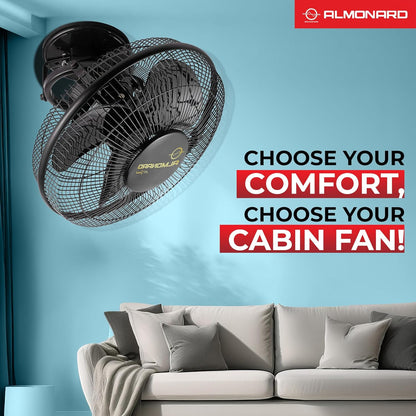 Almonard 225mm High Speed Cabin Fan, High Velocity Blades with Rust-resistant Coating, Single Speed Setting, Cabin Fan for Office, Retail Kiosks, Available in Black