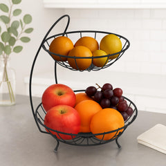 Plantex Fruit Basket for Dining Table/2-Tier Vegetable Basket Stand/Fruit Bowl/Vegetable and Fruit Stand for Kitchen Storage Black, (23 x 32 x 28 cm)-1