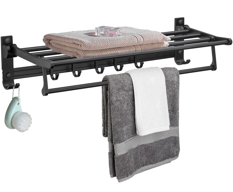 Plantex Space Aluminum Folding Towel Rack/Towel Stand/Hanger/Bathroom Accessories (24 Inches, Black-Matt)-1