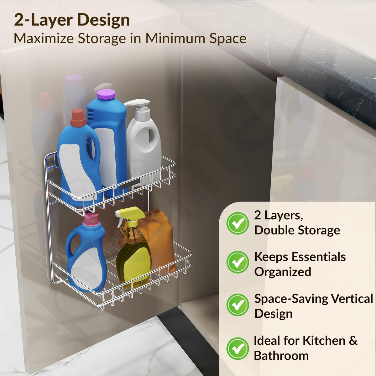 Plantex Self Adhesive Stainless Steel Bathroom Detergent Holder/Bathroom Storage Rack/Shelf/Under The Sink Detergent Holder (Small,Chrome)-3