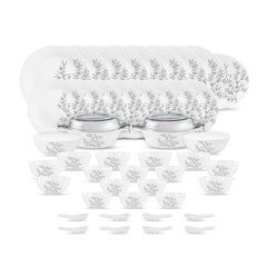 Diva by La Opala, Pearl Collection, Opal Glass Dinner Set 47 pcs, Dusky Vines, White