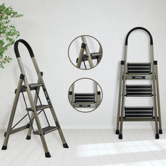Plantex Guardex 3 Step Foldable Aluminum Ladder for Home/Anti-Slip Shoes and Edge Guards/5 Year Manufacturer Warranty Ladder for Home (Anodized Coated-Gold)