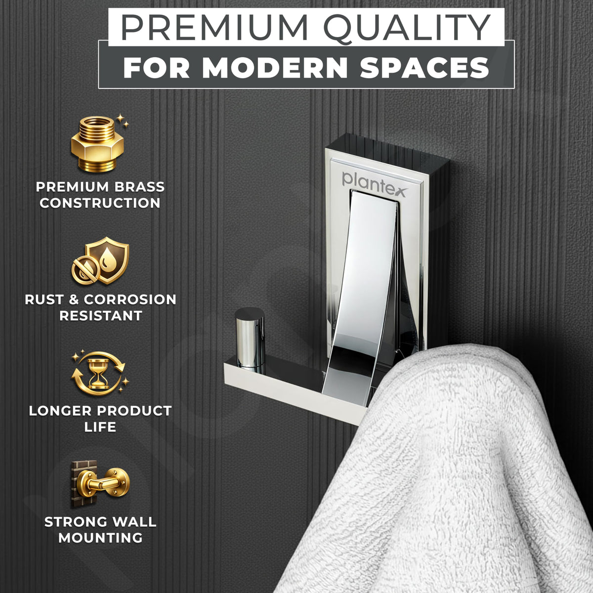 Plantex Robe Hook for Bathroom/Pure Brass Clothes Hanging Hook/Hook for Wall/Bathroom Accessories - Pack of 1 (APS-RTO-04, Chrome)-2