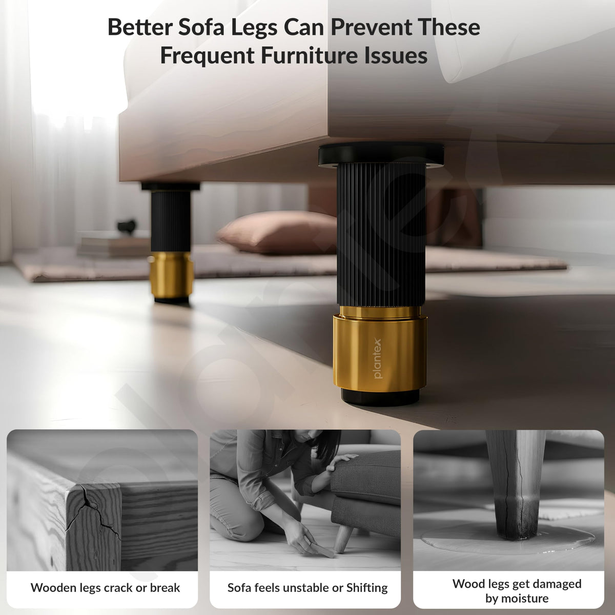 Plantex 4 Inch Sofa Leg for Bed Furniture/Aluminium Sofa Leg for Table/Support Legs/Furniture Leg - Pair of 2 (4 Piece) (DTS-77, Black & Gold)-5