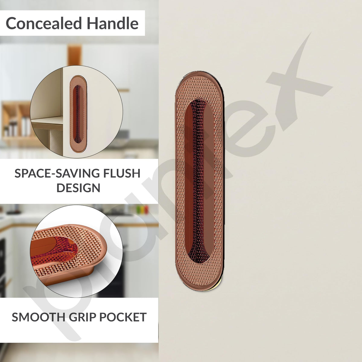 Plantex Sliding Door Handle/Concealed Handle for Sliding Door/160mm Concealed Handle for Wardrobe/Kitchen Cabinet - Pack of 2 (PVD Rose Gold) (Model APS-DTC-3770)-4