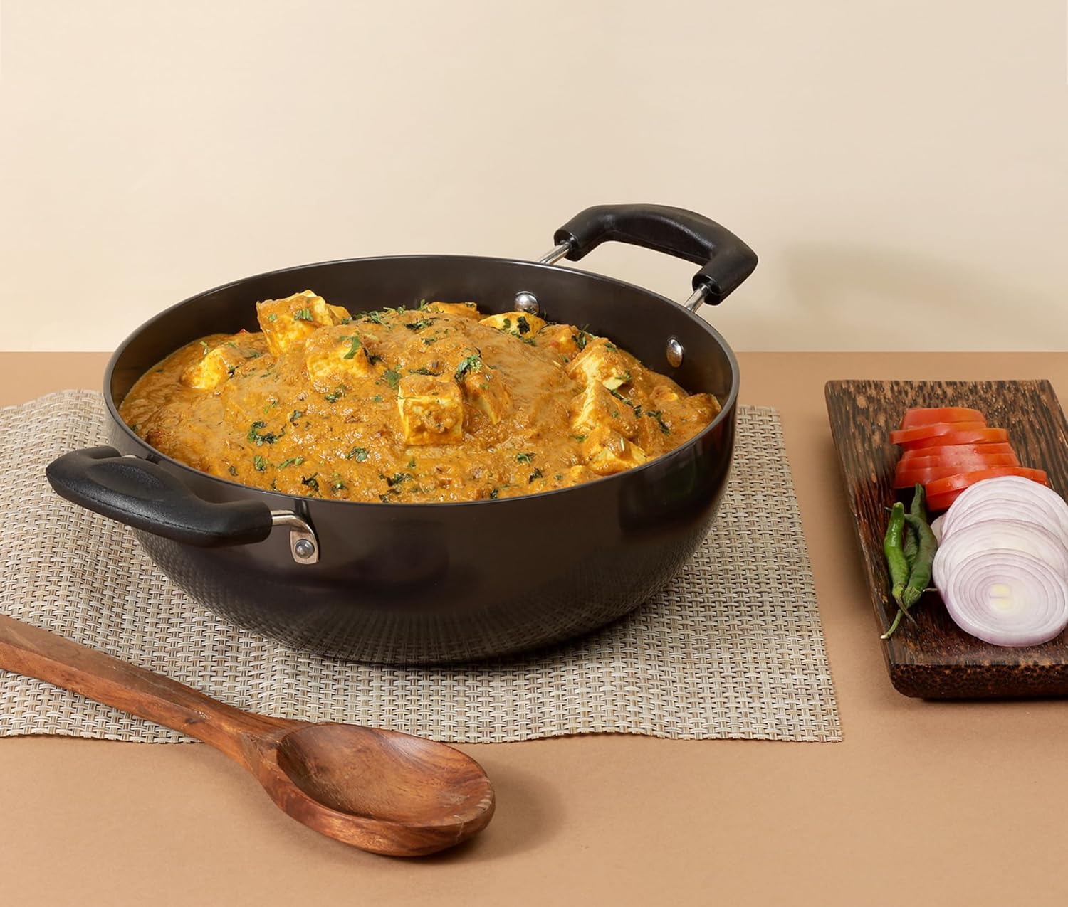 Vinod Black Pearl Hard Anodised Non Stick Deep Kadhai with Glass Lid - 9.5 LTR, 34 cm | 3.25mm Thickness | kadai for Cooking | Metal Spoon Friendly | 2 Year Warranty