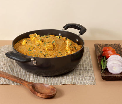 Vinod Black Pearl Hard Anodised Non Stick Deep Kadhai with Glass Lid - 9.5 LTR, 34 cm | 3.25mm Thickness | kadai for Cooking | Metal Spoon Friendly | 2 Year Warranty