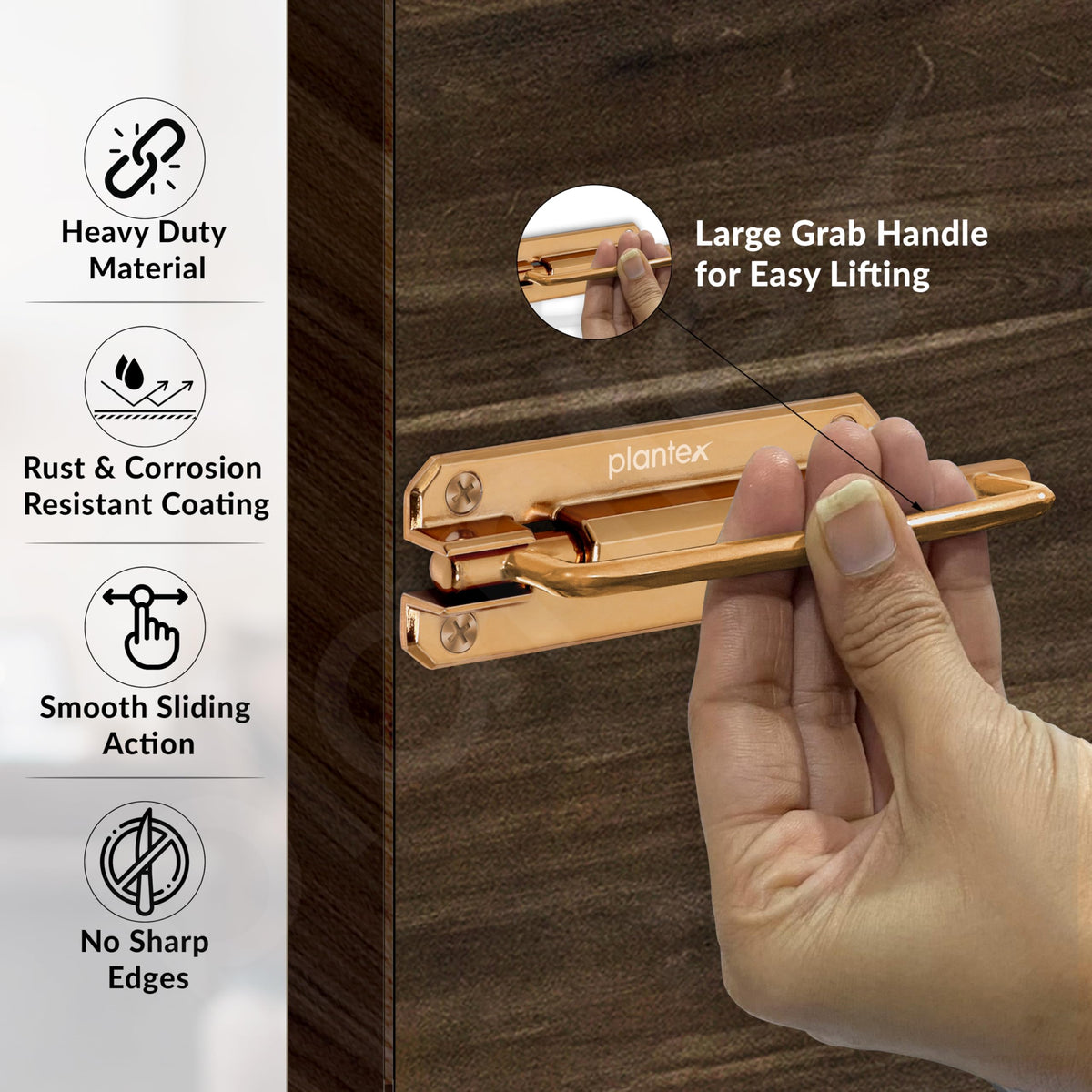 Plantex Door Stopper/5 Inch Baby Latch Kadi/Door Latch for Bathroom/Door Lock for Home/Office Doors - Pack of 1 (Rose Gold)-4