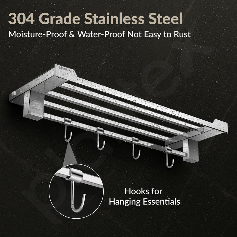 Plantex Towel Rack for Bathroom/304 Grade Stainless Steel Towel Bar/24 Inch Towel Hanger/Towel Stand/Bathroom Accessories - Pack of 1 (Tesla - 2706, Chrome)-3