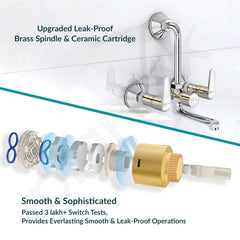 Plantex Pure Brass Wall Mixer for Bathroom 2 in 1 with L-Bend Connector/Tap Mixer/Nickel Chrome Mirror Finish Mixture Tap with Water Saving Aerotor - (DOL-2320-Chrome)-2