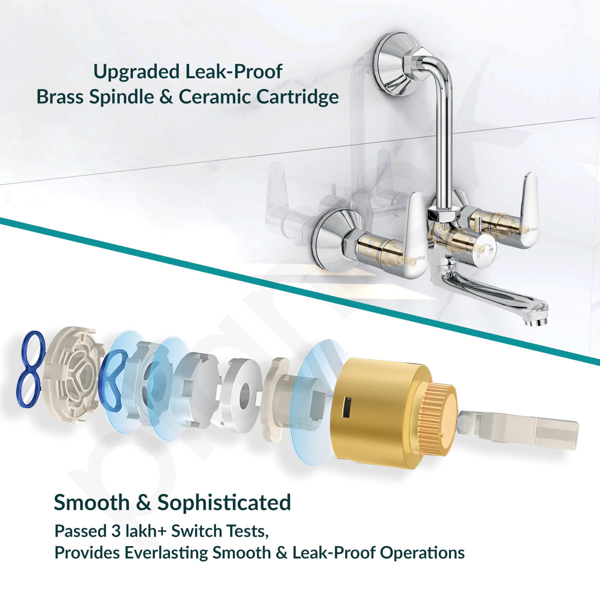 Plantex Pure Brass Wall Mixer for Bathroom 2 in 1 with L-Bend Connector/Tap Mixer/Nickel Chrome Mirror Finish Mixture Tap with Water Saving Aerotor - (DOL-2320-Chrome)-2