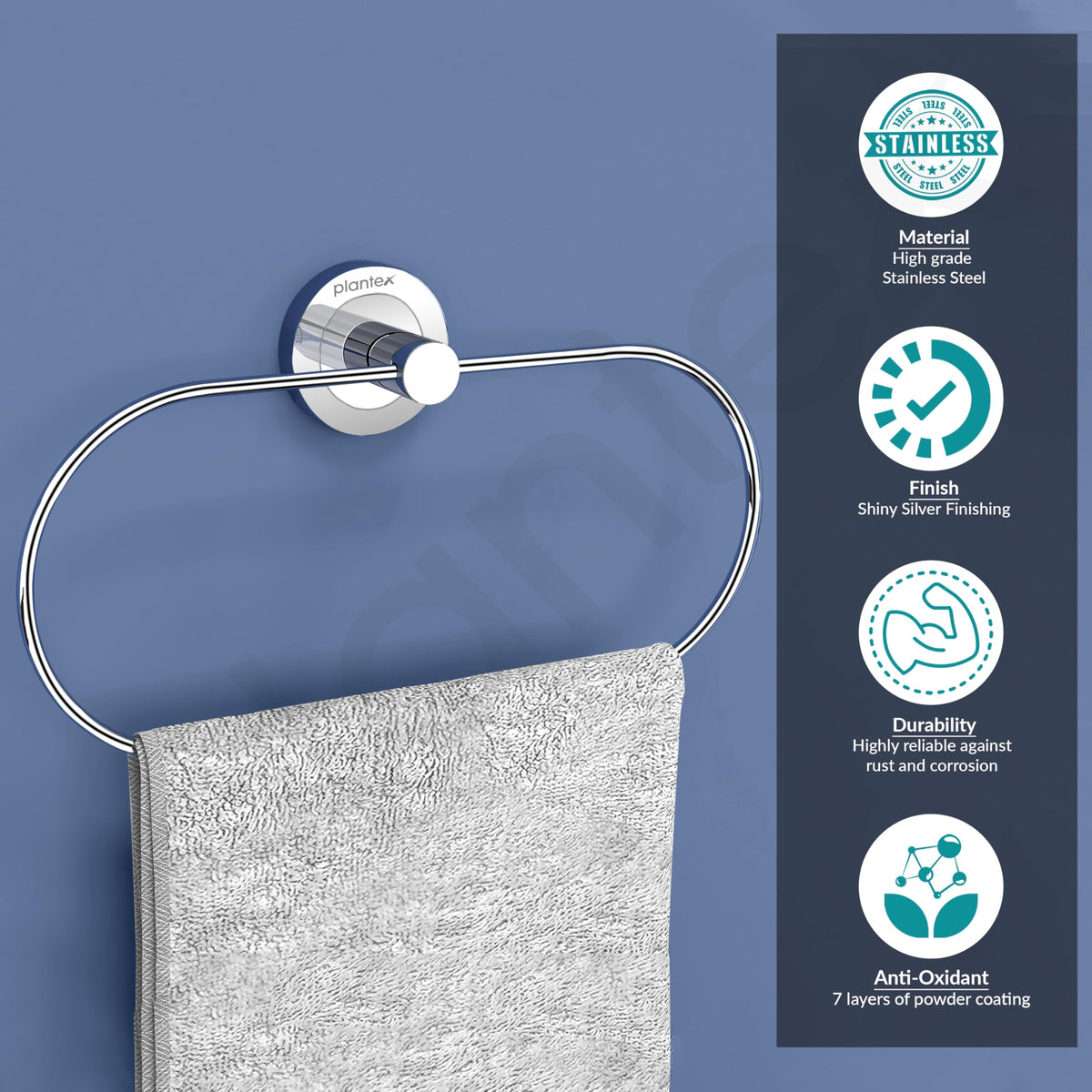 Plantex Stainless Steel Towel Ring for Bathroom/Wash Basin/Napkin-Towel Hanger/Bathroom Accessories (Chrome-Oval) - Pack of 3-4