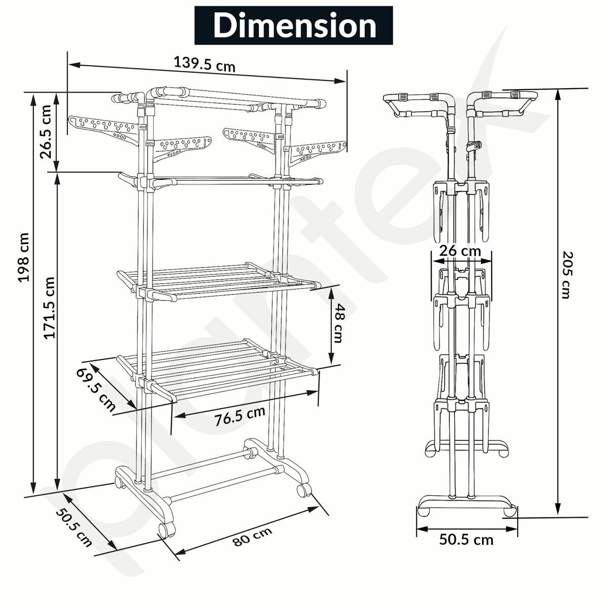 Plantex Cloth Stand for Drying Clothes/GI Steel Cloth Stand/Cloth Drying Stand with 4 Hangers/Movable Cloth Rack (White & Gray) Clofera Jumbo