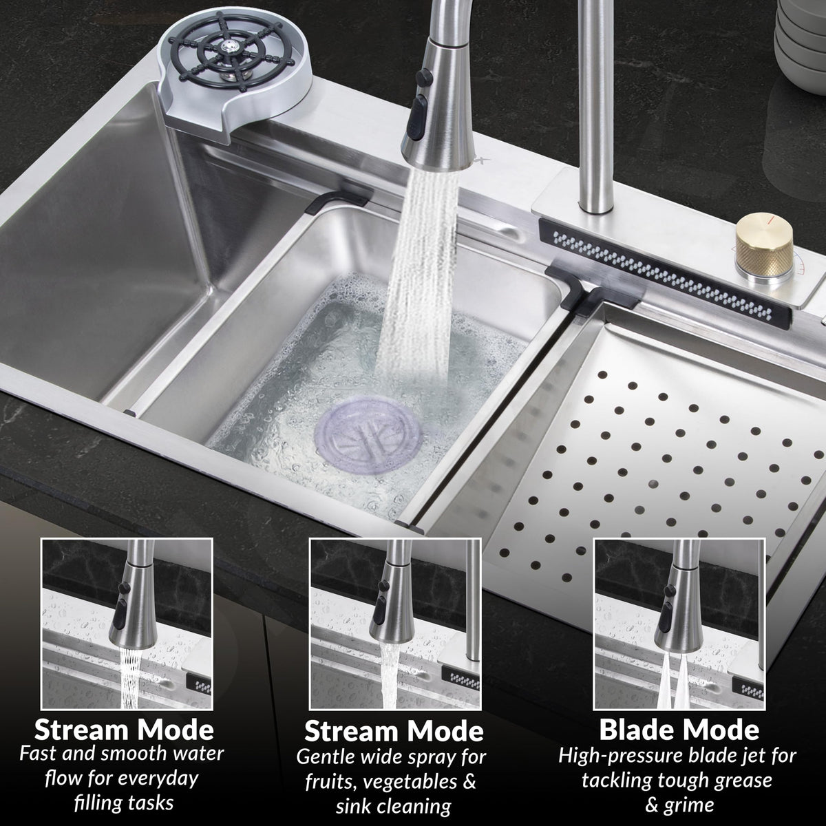 Plantex Kitchen Sink for Home/304 Grade Stainless Steel Waterfall Kitchen Sink with Anti-Scratch Design/Sink with Pull-Down Faucet - (30x18x10 Inch, Matt)-4