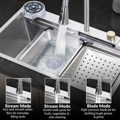 Plantex Kitchen Sink for Home/304 Grade Stainless Steel Waterfall Kitchen Sink with Anti-Scratch Design/Sink with Pull-Down Faucet - (30x18x10 Inch, Matt)-4