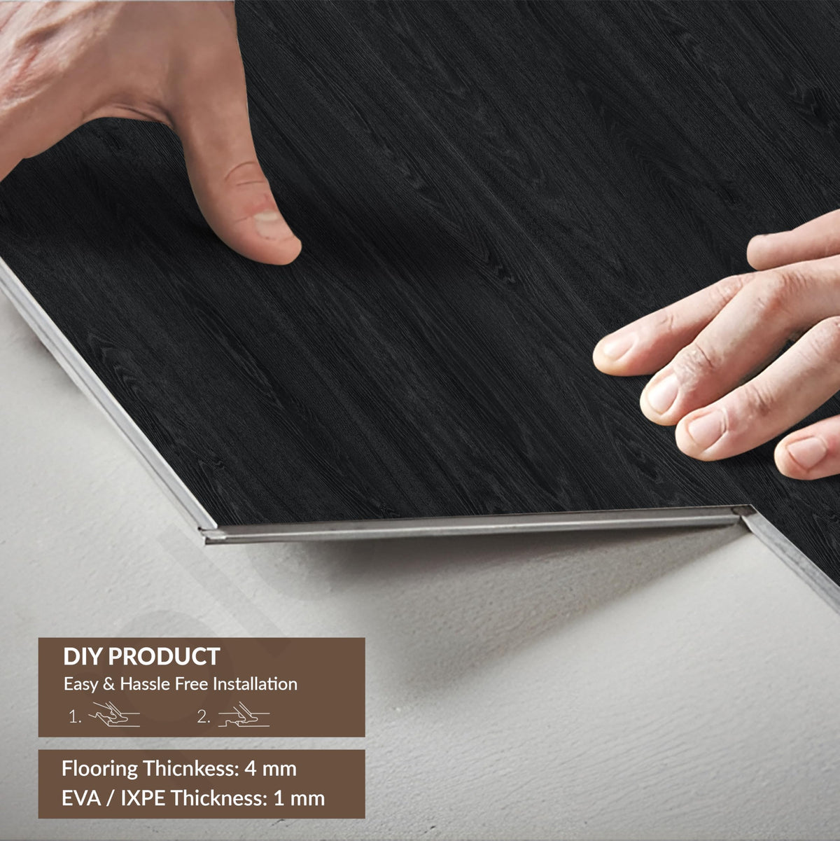 Plantex SPC Tiles for Floors/Interlocking Sound Insulated Floor Tiles/Click N Lock Wooden Flooring for Livingroom/Kitchen - 30 Square Feet/10 Tiles,Obsidian Noir-DIY Installation(Water&Fire Resistant)-6