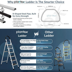 Plantex Ladder for Home 6 Steps/Foldable Ladder with Anti-Skid Wide Steps (30L x 20W cm)/Strong D-Shape Pipe with X-Support for More Stability/5 Year Warranty(Apex-White)