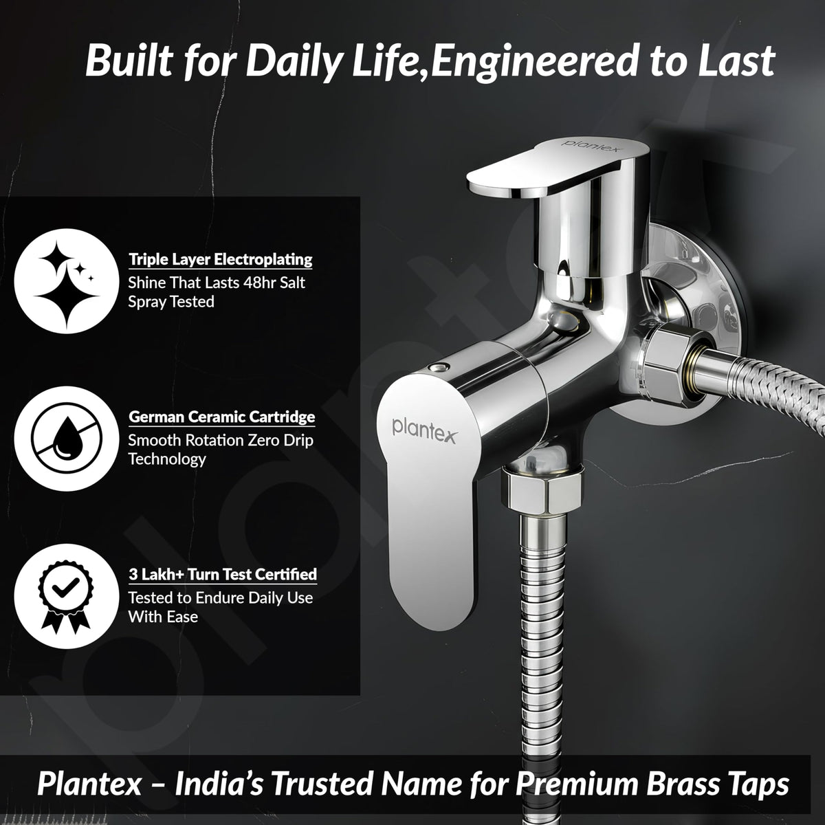 Plantex Pure Brass Angle Valve 2 in 1/Two Way Angle Cock Tap with Wall Flange & Teflon Tape/Angle Valve for Bathroom with 7 Year Manufacturer's Warranty- (Alpha, Chrome)-3