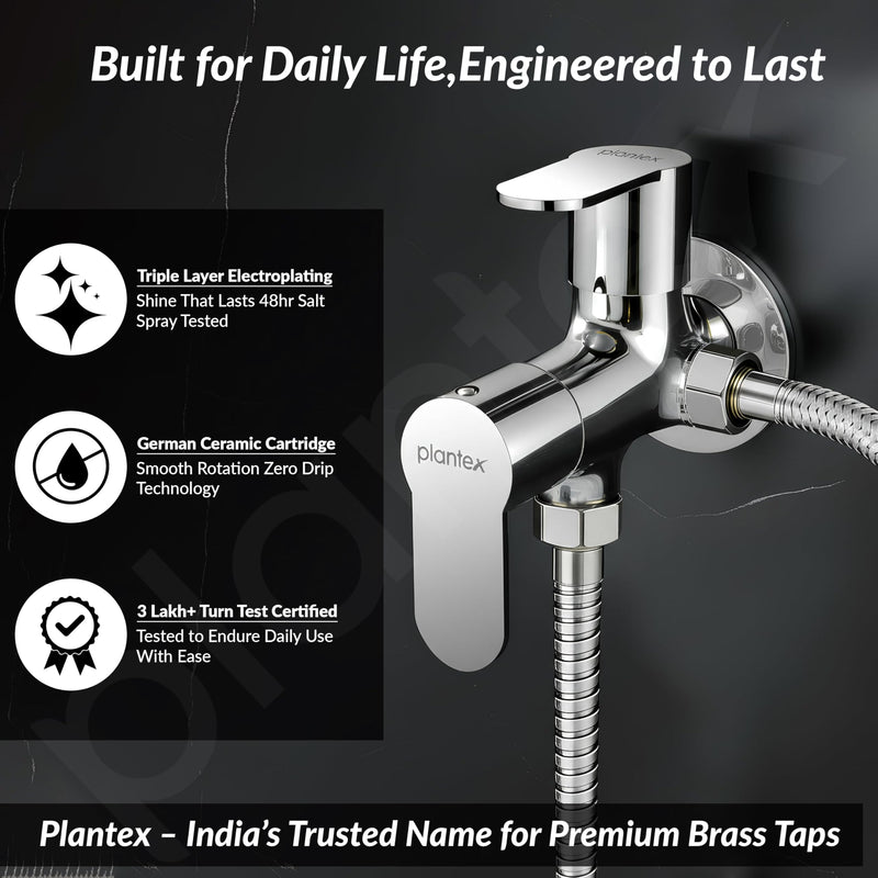 Plantex Pure Brass Angle Valve 2 in 1/Two Way Angle Cock Tap with Wall Flange & Teflon Tape/Angle Valve for Bathroom with 7 Year Manufacturer's Warranty- (Alpha, Chrome)-3