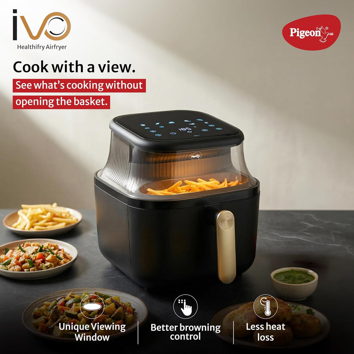 Pigeon by Stovekraft Healthifry 5.4L Digital Air Fryer | 1500W |See Through Glass Window|360° Rapid Air Circulation |80%