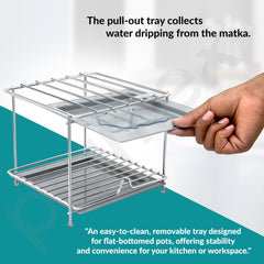Plantex Matka Stand/Stainless Steel 2-Tier Matka Stand for Kitchen/Square Water Pot with Tray - 8 X 7.5 inch (Chrome), Free Standing, Tiered Shelf-4