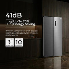 Midea 563 L Inverter Compressor with Multi Air Flow Cooling, Digital Display, Side by Side Refrigerator (MDRS710FGF46, Portable Ice Maker, Frost Free, Bru-Steel Finish)