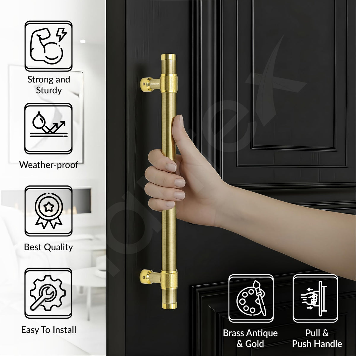 Plantex 12 Inch Main Door Handle/304 Grade Stainless Steel Handle for Door/Pull-Push Handle for Home/Office/3 Years Warranty Pack of 1 (APS-150, Brass Antique & PVD Gold)-3