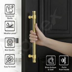 Plantex 12 Inch Main Door Handle/304 Grade Stainless Steel Handle for Door/Pull-Push Handle for Home/Office/3 Years Warranty Pack of 1 (APS-150, Brass Antique & PVD Gold)-3