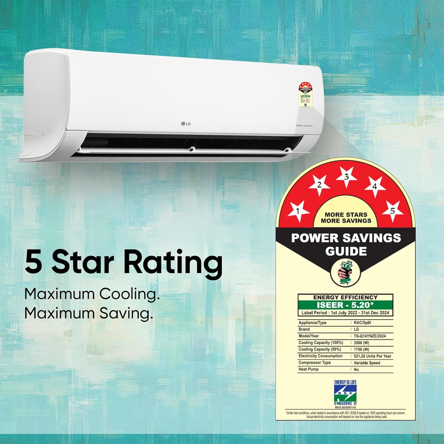 LG 1 Ton 5 Star AI Dual Inverter Split Ac (Copper, Super Convertible 6-In-1 Cooling, 4 Way Swing, HD Filter with Anti-Virus Protection, Faster Cooling & Energy Saving, TS-Q14YNZE, White)