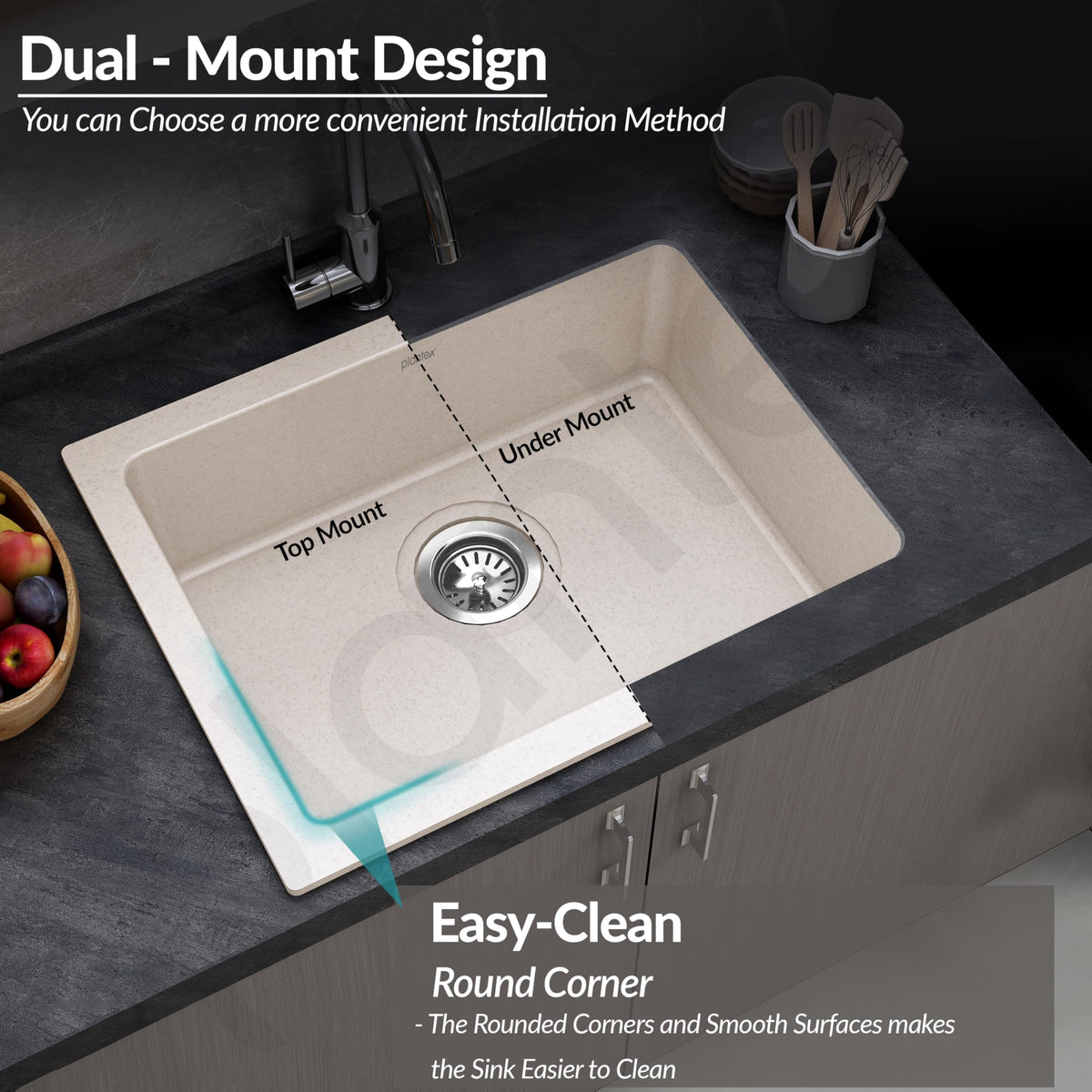 Plantex Undermount Sink for Kitchen/Quartz Acrylic Kitchen Sink with 10 Years Warranty by Plantex/Granite Single Bowl Kitchen Sinks with Coupling (Ultra Brun-24x18 Inches)-6