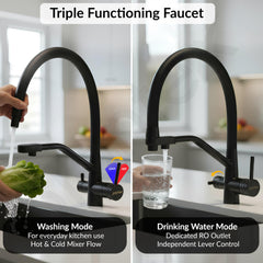 Plantex Pure Brass Flexible Tap for Kitchen Sink/Dual Flow Pull Out Sink Mixer Tap Hot and Cold/Movable/Rotable Water Mixer Faucet - (7904, Black)-3