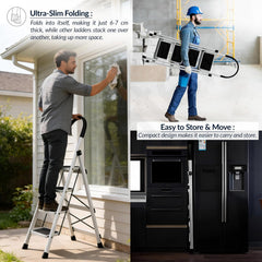 Plantex Ladder for Home 4 Steps/Foldable Ladder with Anti-Skid Wide Steps (30L x 20W cm)/Strong D-Shape Pipe with X-Support for More Stability/5 Year Warranty(Apex-White)