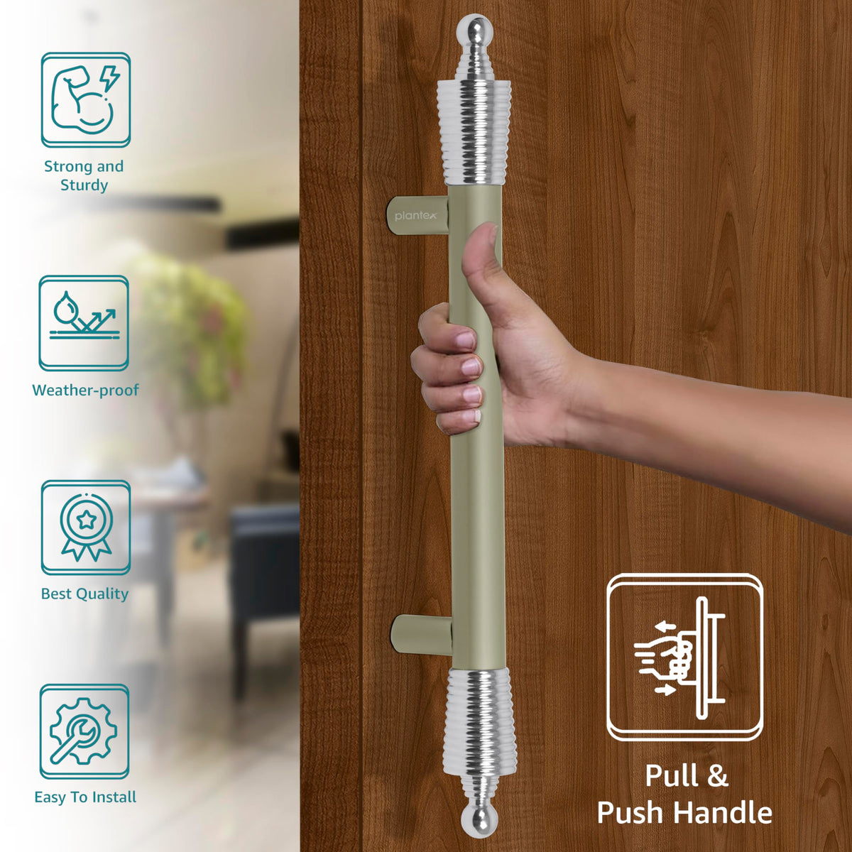 Plantex Heavy Duty Main Door Handle/14 inches Door Handles for Main Door/Pull Push Handle for Wooden & Glass Door Handle - Pack of 1 (Satin White & Chrome) - 3 Years Warranty-2