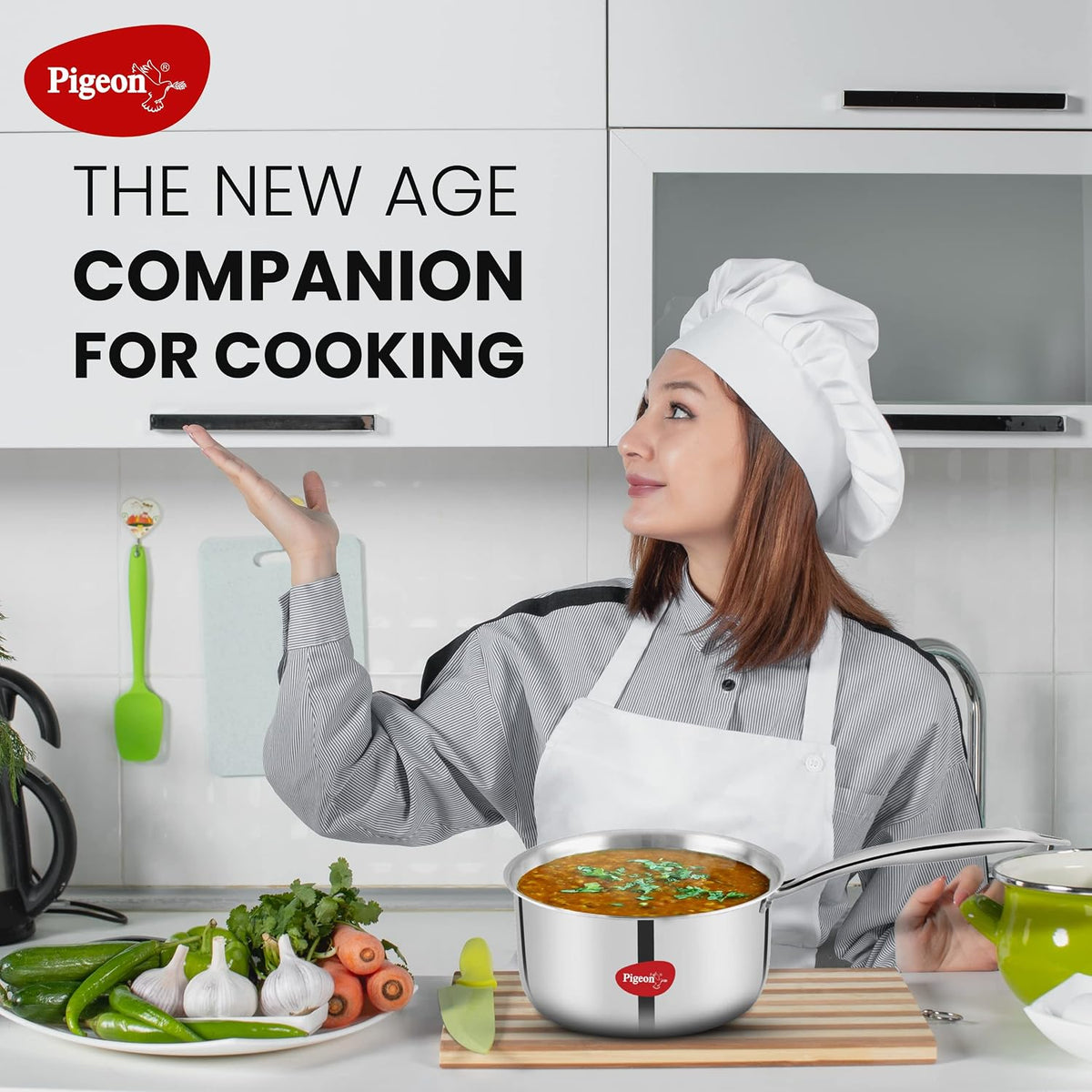 Pigeon Elite Stainless Steel Triply Sauce Pan / Tope, Gas Stove and Induction Compatible