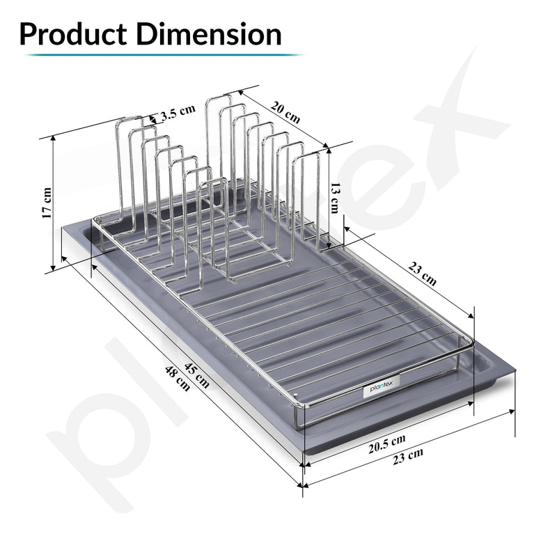 Plantex Stainless Steel Dish Drying Rack for Kitchen with Drain Tray/Plate & Thali Stand/Utensil, Bowl & Glass Holder/Countertop Dish Drainer Organizer Pack of 1 (Chrome & Grey)-4