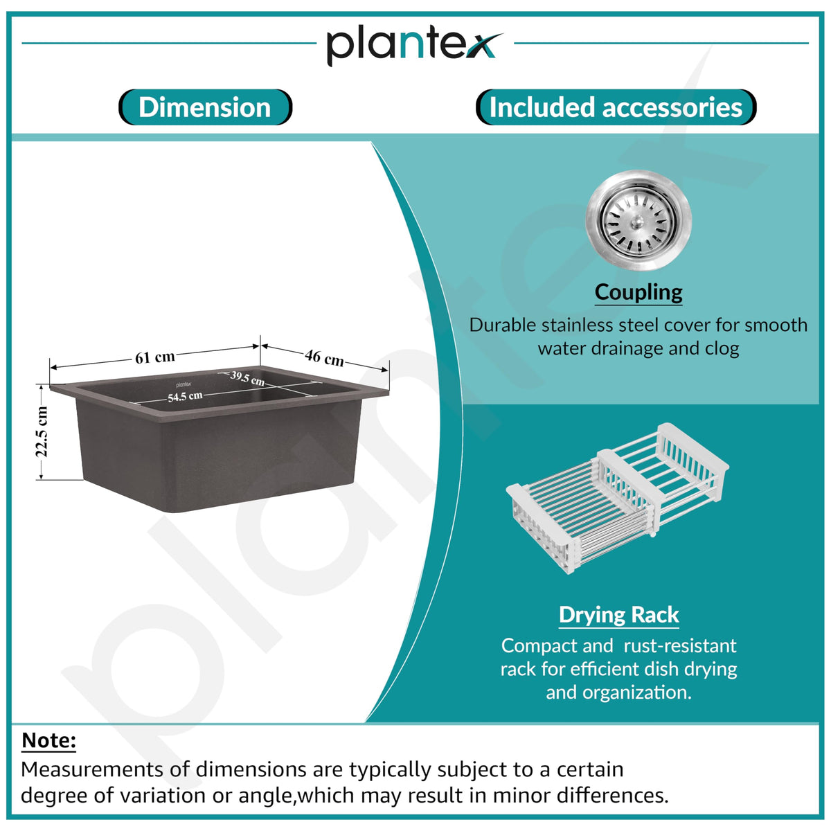 Plantex Quartz Acrylic Matt Kitchen Sink/Undermount Sink For Kitchen With 10 Years Warranty By /Granite Single Bowl Kitchen Sinks With Coupling (Con-24X18 Inches)-4