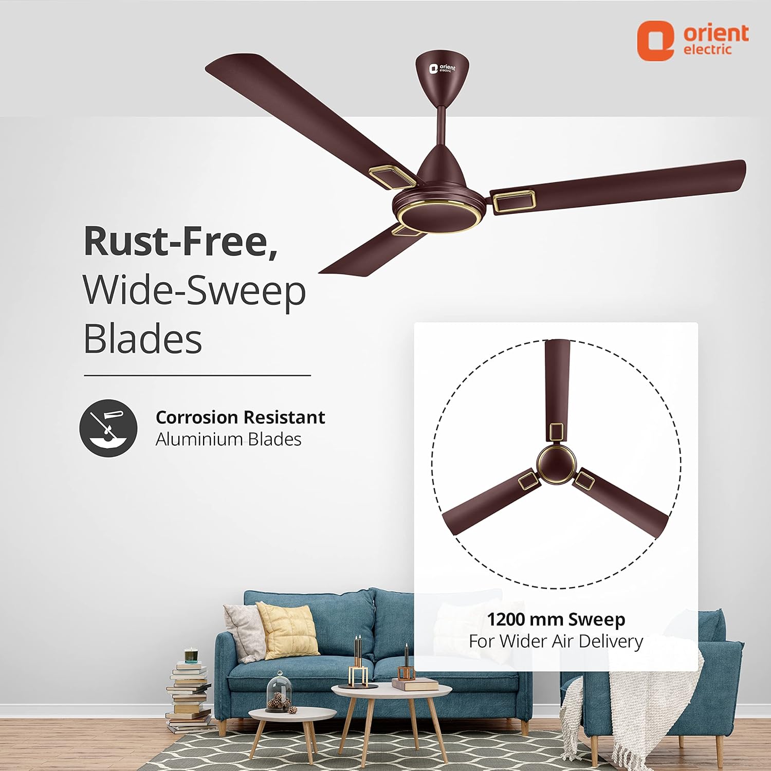 Orient Electric 1200 mm Falcon 425 Deco Ceiling Fan (Brown)