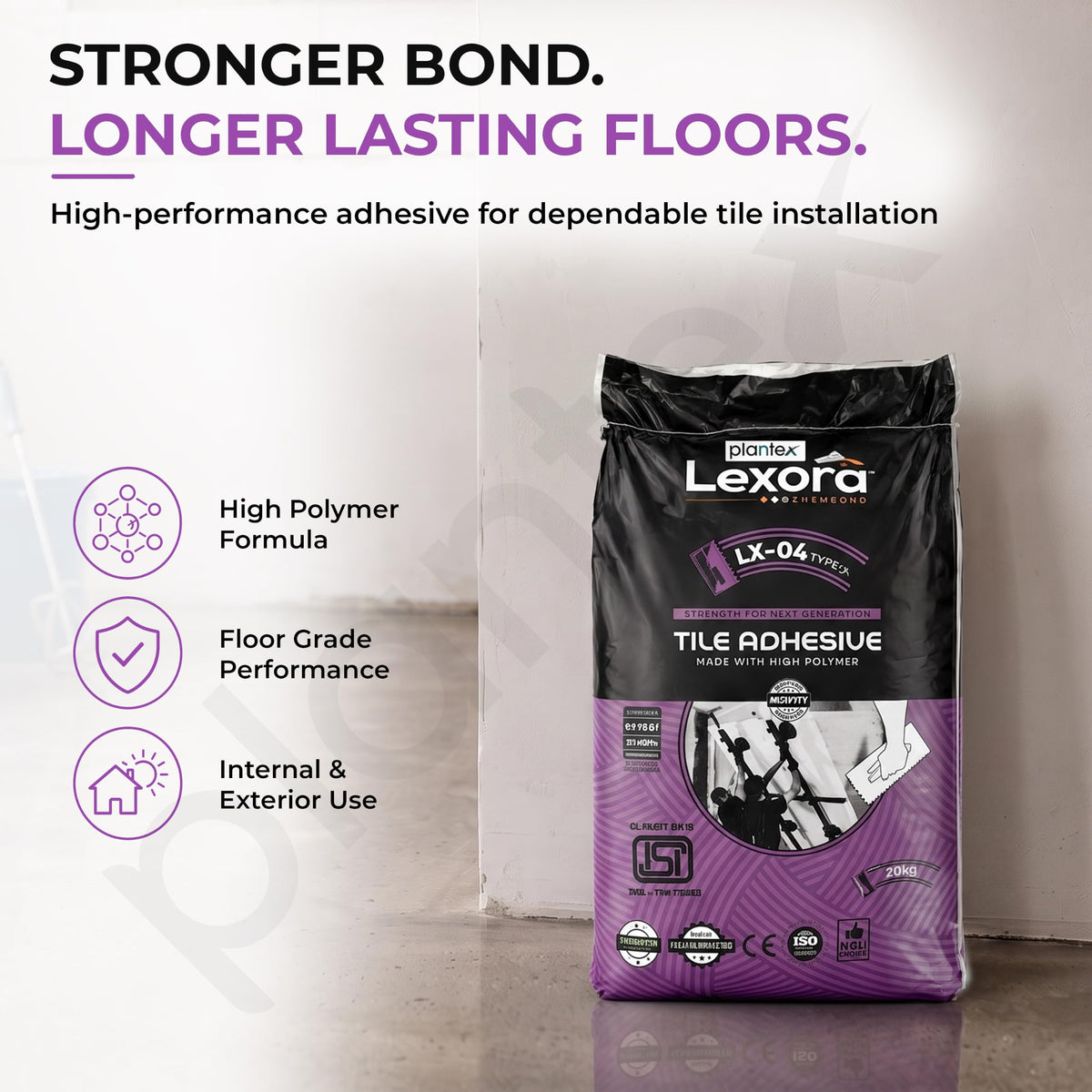 Plantex Lexora Tile Adhesive for Terracotta/Ceramic & Quarry Tiles/Polymer Modified Cement Adhesive for Floor & Wall Tiles Fixing/ Kitchen & Bathroom‚ Use - 20kg (LX-04, White)-6