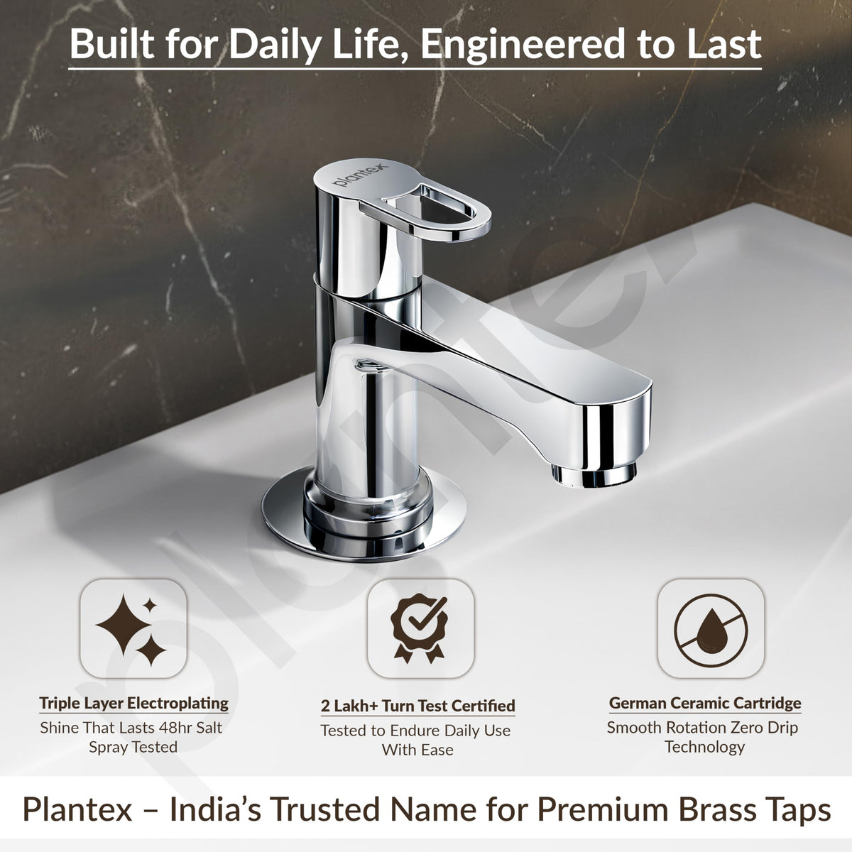 Plantex Pillar Cock Water Tap/Pure Brass Pillar Cock for Wash Basin with Teflon Tape/Single Lever Tabletop Basin Tap - (Flip, Chrome)-2