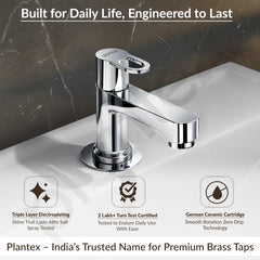 Plantex Pillar Cock Water Tap/Pure Brass Pillar Cock for Wash Basin with Teflon Tape/Single Lever Tabletop Basin Tap - (Flip, Chrome)-2