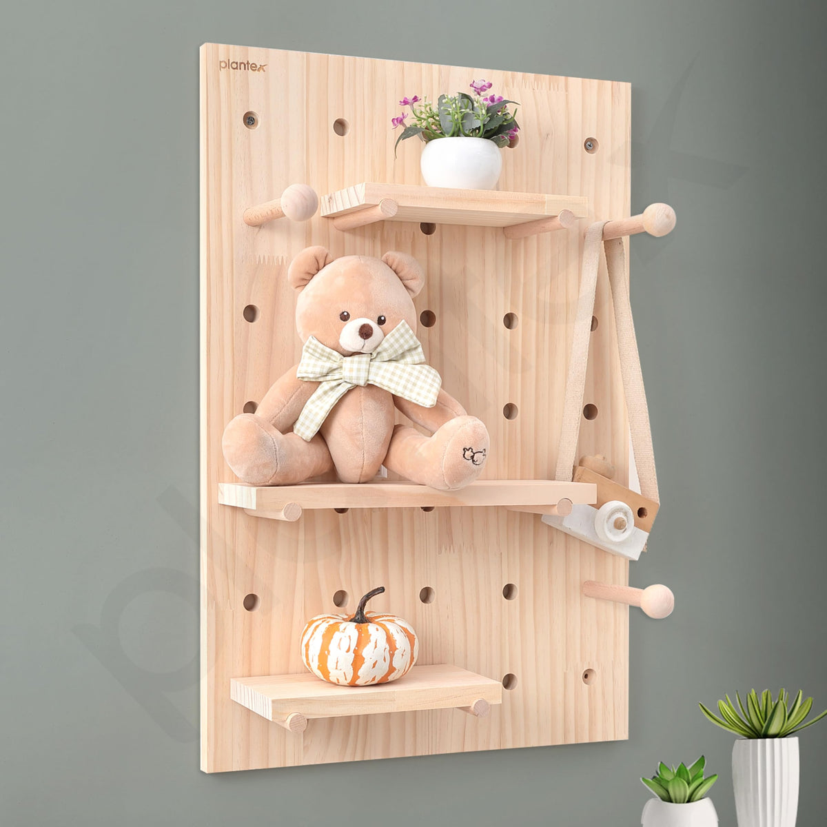 Plantex Multipurpose Pine Wood Pegboard for Home/Wood Display Shelf/Wall Organizer for Bedroom/Kitchen/Bathroom - (24x16 inches)-6