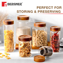 Bergner Acadia Borosilicate Glass Jars with Solid Wood Lid, Set of 2 Jars, 120ml Each, For Storing and Preserving Sugar, Flour, Tea, Coffee, Spices, Biscuits, Oats | Multipurpose Container for Kitchen