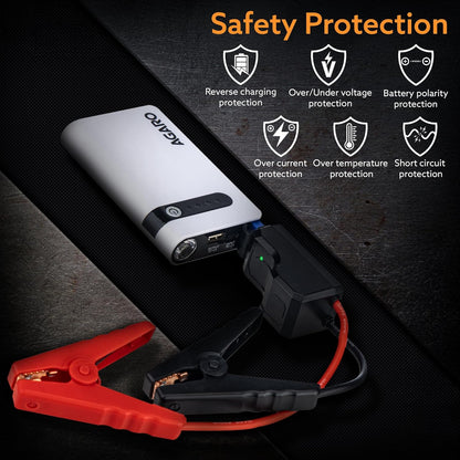 AGARO Primo Portable Jump Starter for Car & Bike, 12000mAh Battery, 3 in 1, Power Bank, LED Flashlight 3 Mode, Safety Protection, Type C Charge, Petrol & Diesel Engine Compatible, with Carry Bag
