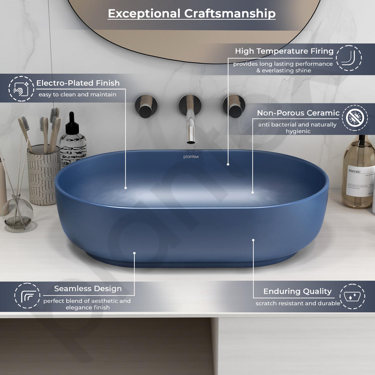 Plantex Wash Basin for Bathroom/Tabletop Designer Ceramic Basin/Countertop Basin/Home/Office (Blue - 22 x 14 x 6 Inch)-4