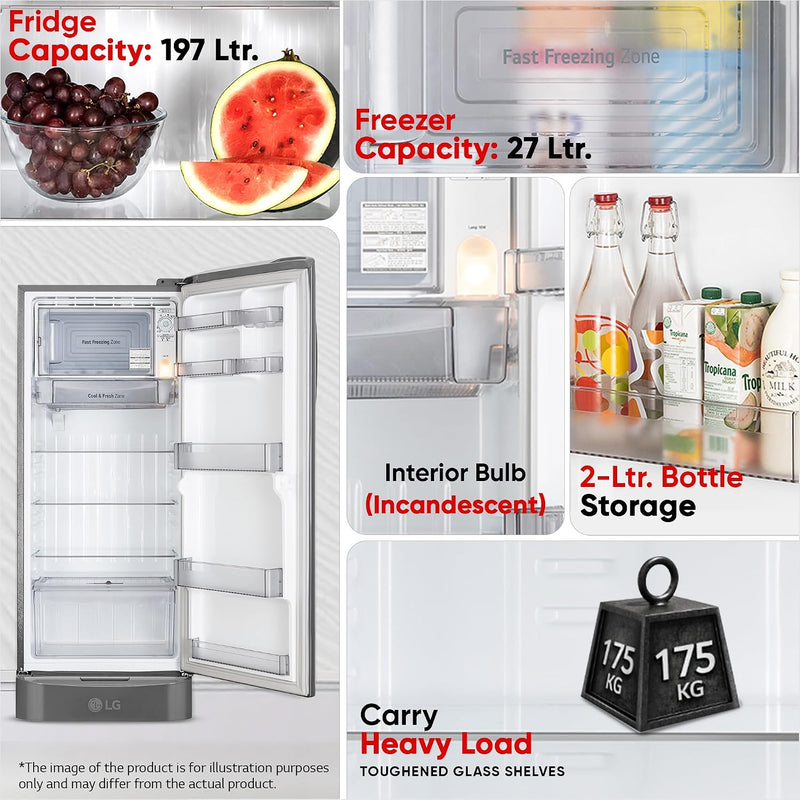 LG 224 L, 5 Star, Smart Inverter, Direct Cool Single Door Refrigerator (GLD2356ZAPZ, Shiny Steel, Base stand with Drawer)-5