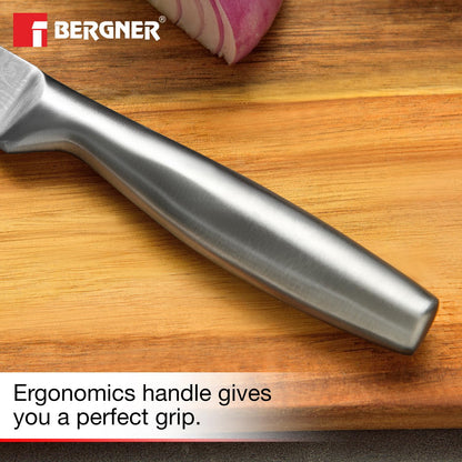 BERGNER Argent Stainless Steel 12.5cm (5") Utility Knife with Stainless Steel Hollow Handle, Damascus Design, Knife for Kitchen Ideal for Cutting, Chopping, Slicing etc, Easy to Clean