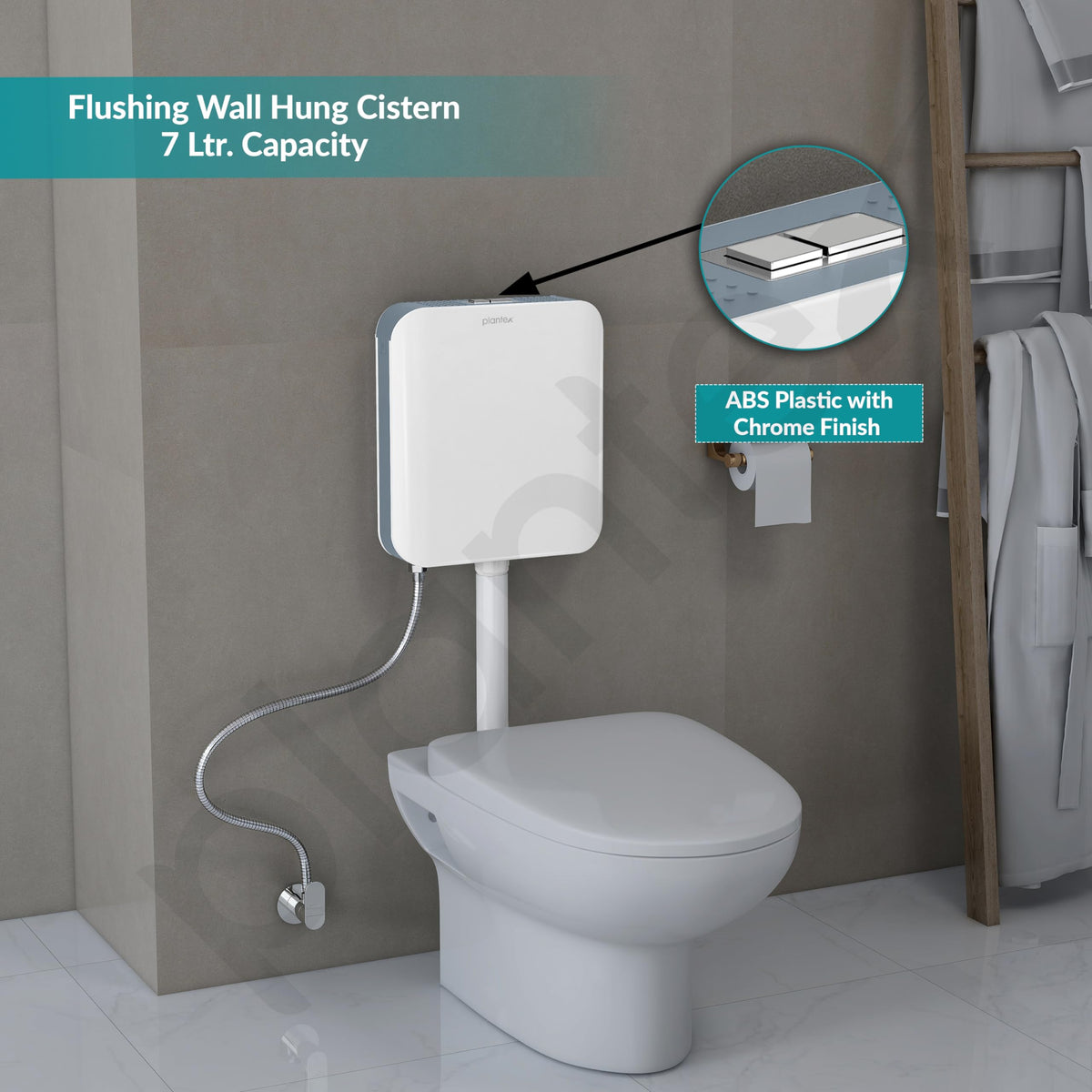 Plantex Flush Tank for Toilet/7 LTR Water Capacity Polypropylene Toilet Flush Tank/Slim and Dual Tone Cistern with Internal Accessories - Pack of 1 (Grey & White)
